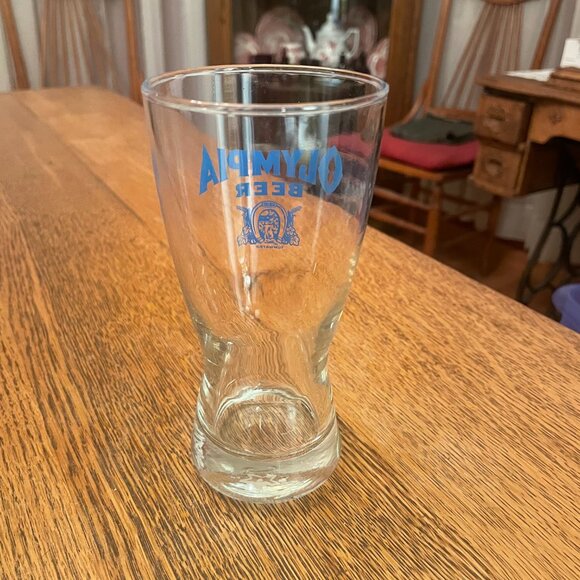 COPY - Vintage Olympia Beer Blue Horseshoe Logo Beer Glass 5 1/2 Inches Tall - Picture 4 of 5